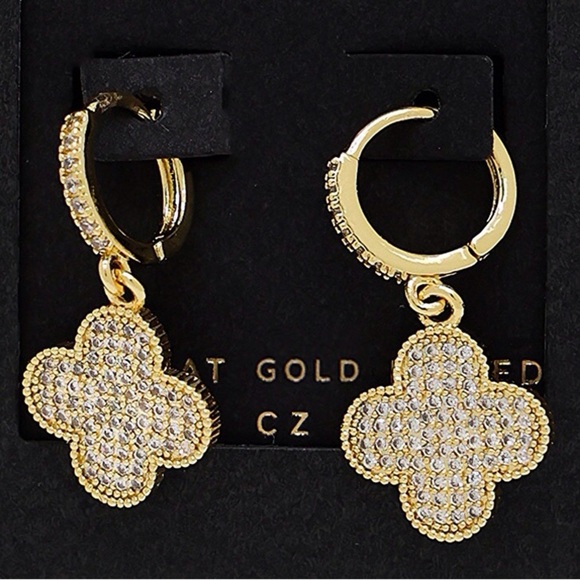 Jewelry - Sterling Silver & Gold Pave Quatrefoil Earrings